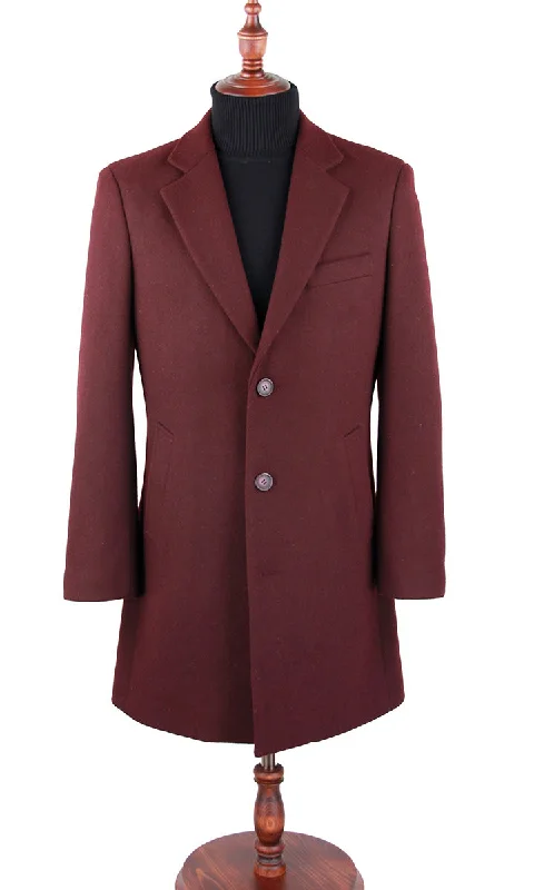 Leather Gloves Burgundy Wool Slim Fit 2 Button Top Coat