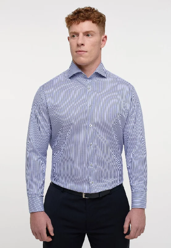 Suede Jackets 1863 by Eterna Striped Twill Shirt, Sky Blue