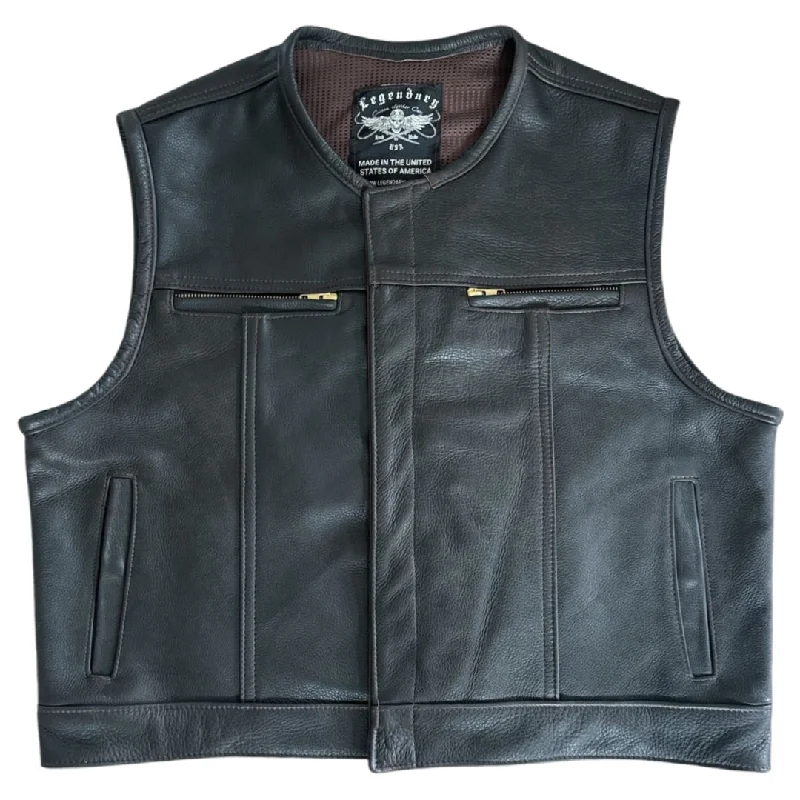 Stylish Sweaters Legendary 'Lowlife Z' Dark Chocolate Cropped Fitted Leather Club Style Motorcycle Vest Stylish Sweaters Legendary 'Lowlife Z' Dark Chocolate Cropped Fitted Leather Club Style Motorcycle Vest