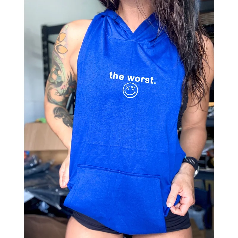 Classic Comfort Salty Savage Unisex “the worst.” Sleeveless Racerback Muscle Tank Hoodie | Micro Classic Comfort Salty Savage Unisex “the worst.” Sleeveless Racerback Muscle Tank Hoodie | Micro