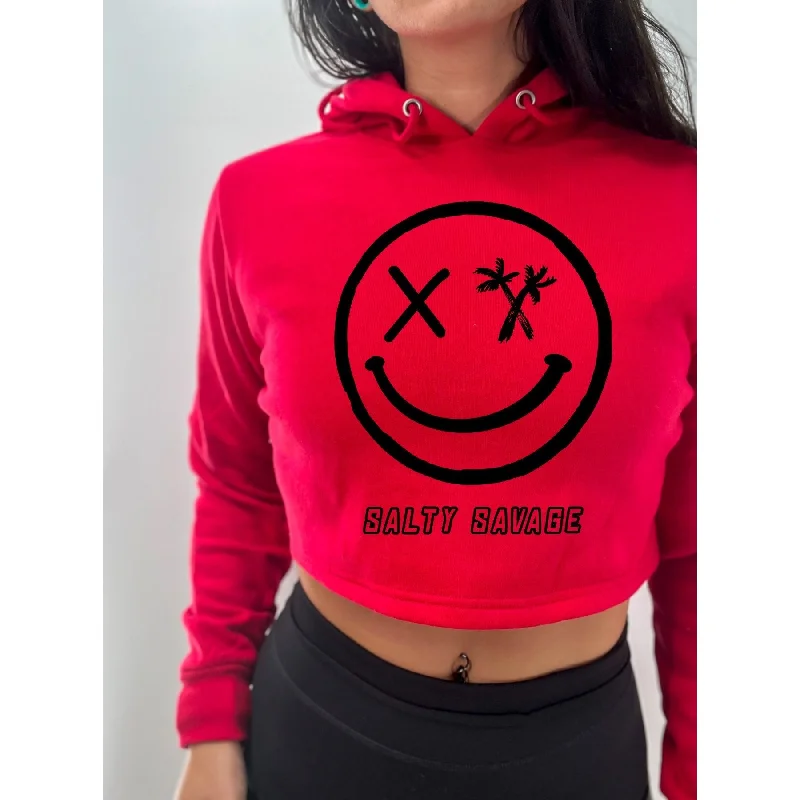 Cozy Comfort Salty Savage Ladies "Digital Spliced Smile" Cropped Hoodie