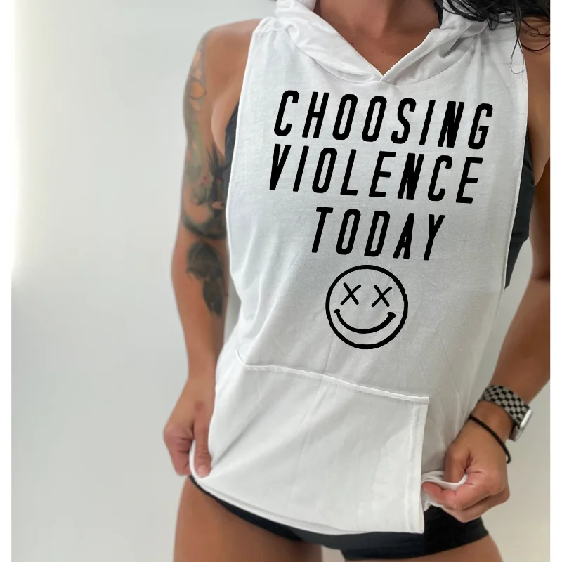 Relaxing Attire Salty Savage Unisex “Choosing Violence Today” Sleeveless Racerback Muscle Tank Hoodie Relaxing Attire Salty Savage Unisex “Choosing Violence Today” Sleeveless Racerback Muscle Tank Hoodie