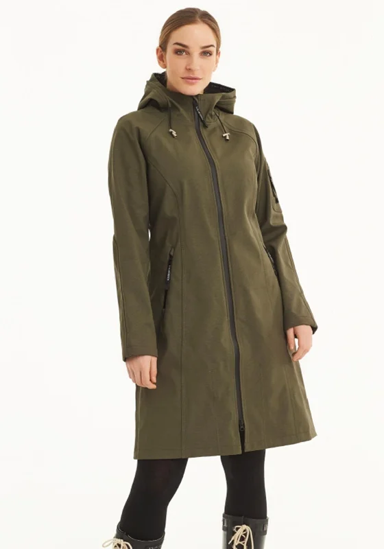 Comfortable Outfits Ilse Jacobsen Rain 37 Long Hooded Raincoat, Army Green