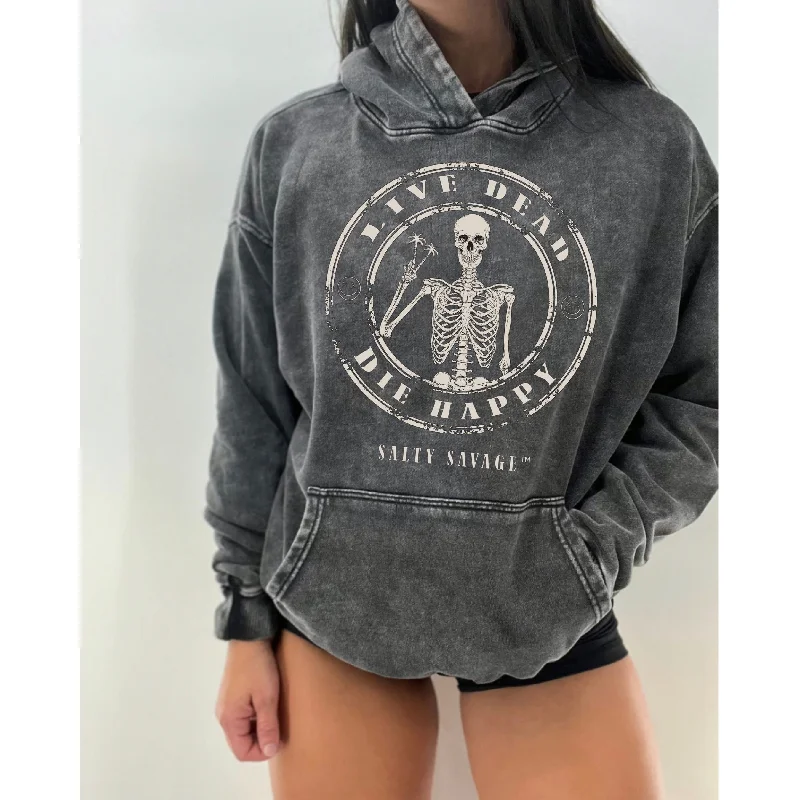 Affordable Fashion Salty Savage Unisex “LIVE DEAD, DIE HAPPY” Mineral Wash Hoodie
