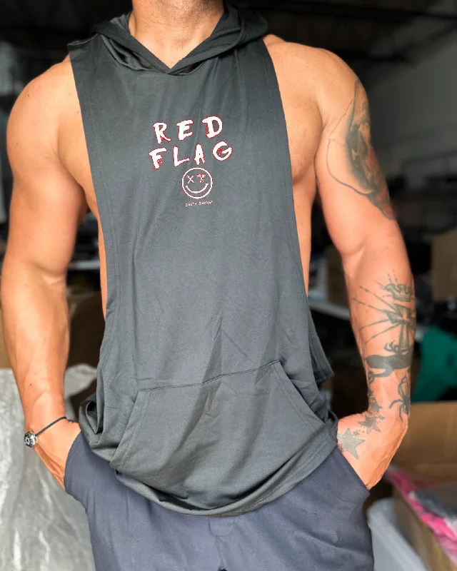 Soft Fabrics Salty Savage Unisex "Red Flag" Sleeveless Deep Cut Muscle Tank Hoodie | Micro