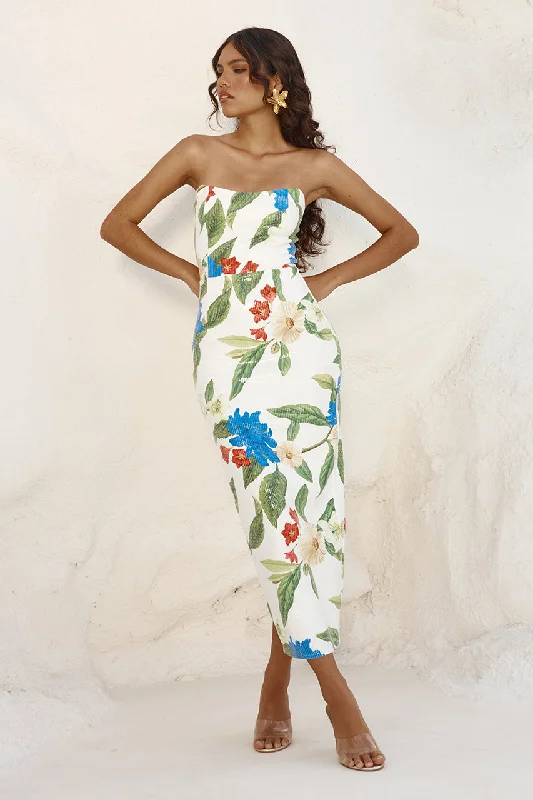 Sporty Look ROMINA MIDI DRESS - WHITE FLORAL