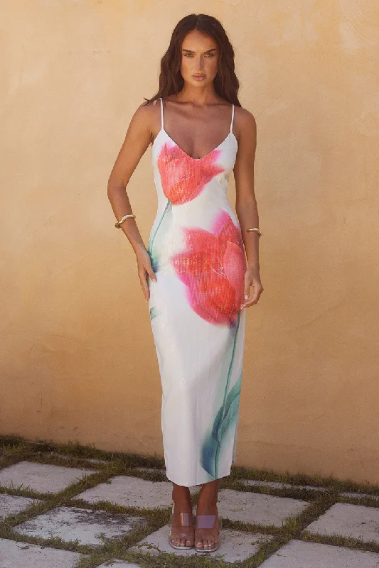 Cozy Essentials EMERA MIDI DRESS - RED FLOWER
