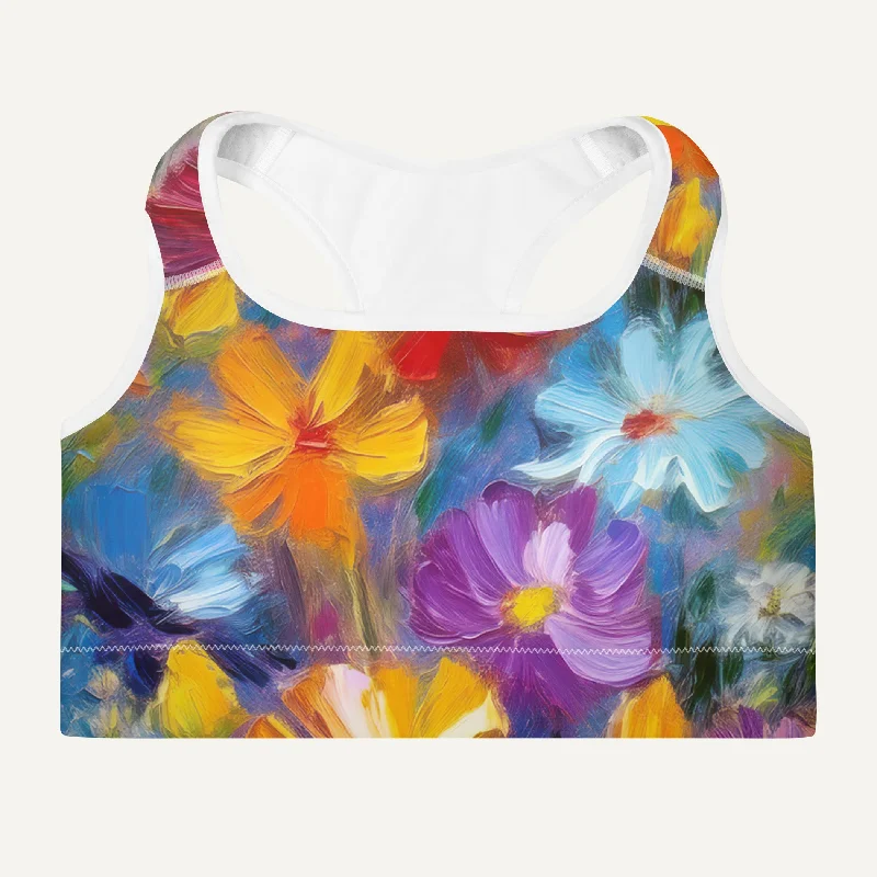 Soft Apparel Impressionist Flowers Padded Sports Bra