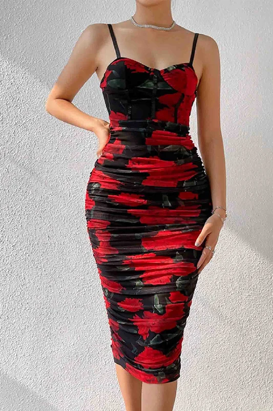 Fashion Staples Floral Printed Rushed Bodycon Cami Dress