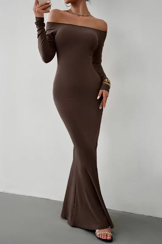 Luxurious Comfort Solid Off Shoulder Fishtail Dress