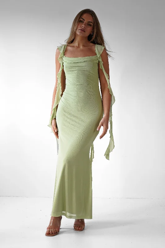Budget Apparel Miranda Ruffle Midaxi Dress | Pistachio