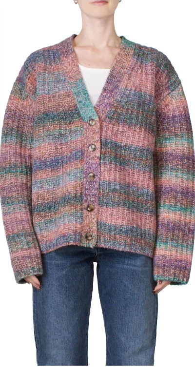 Cozy Essentials Boxy Space Dye Cardigan In Purple Marl