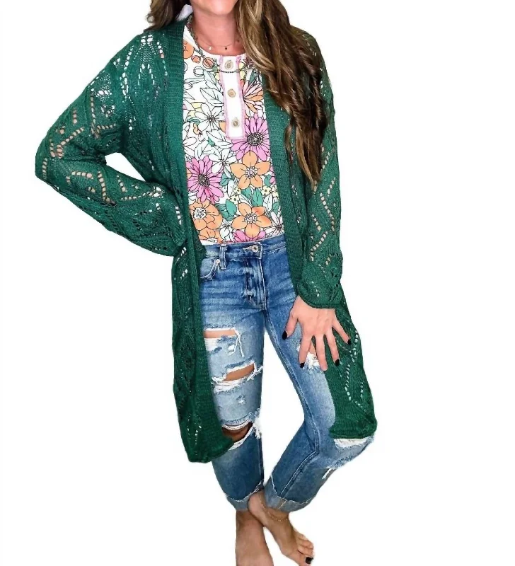 Sporty Look Crochet Cardigan In Green