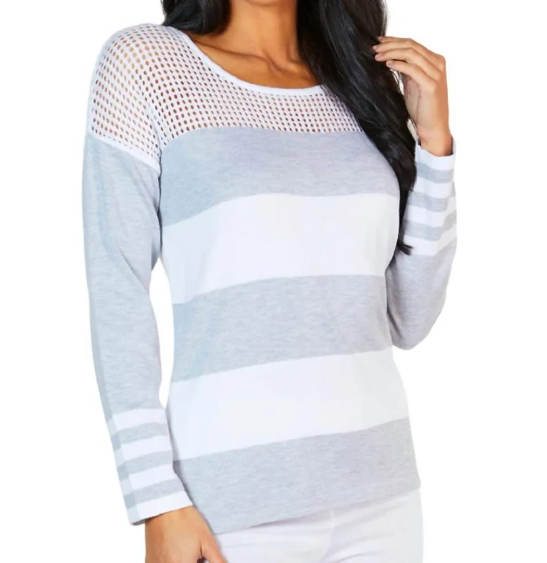 Street Style Crochet Scoop Neck Sweater In White/tin