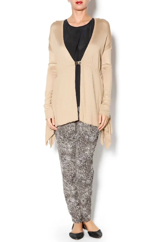 Affordable Chic Drawstring Tie Cardi In Heather Toffee