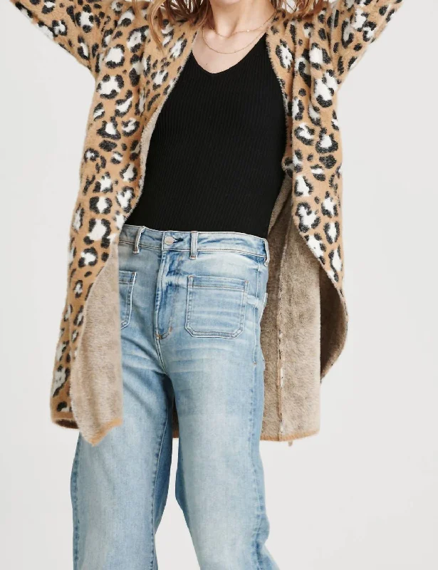 Soft Fit Clothing Electra Drop Shoulder Cardigan Sweater In Chai Panthera