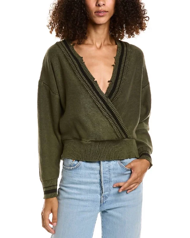 Budget Apparel Surplice Varsity Sweater In Olive Black