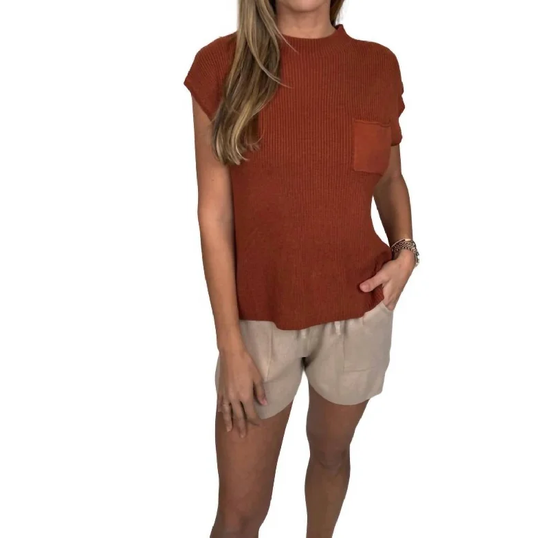 Sleek Outfits Sweater Top And Short Set In Rust/champagne